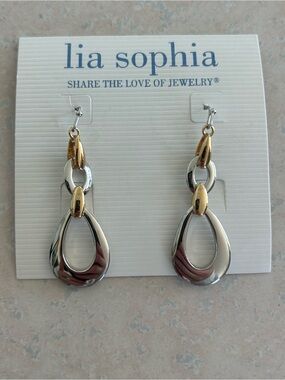 Lia Sophia Two-Tone Silver and Gold Teardrop Link Earrings